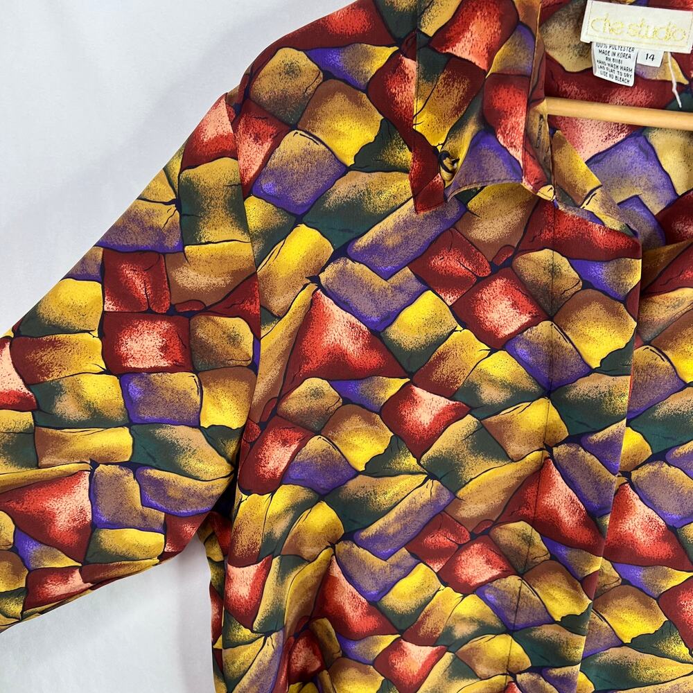 Vintage Che Studio Funky Pattern Button Front Blo… - image 3